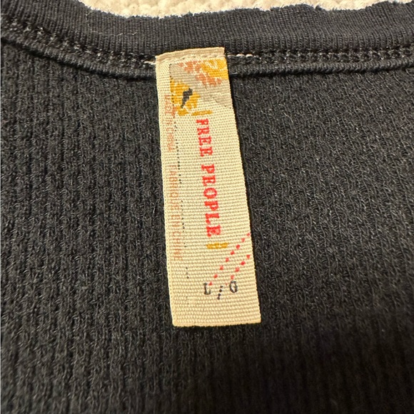 Free People Black Long Sleeve Top with Patterned Sleeves - Picture 9 of 13